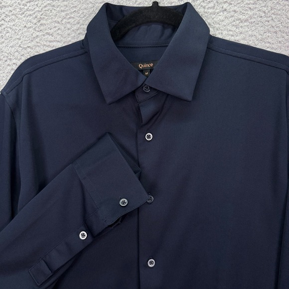 Quince Other - Quince Shirt Mens M Navy Blue Commuter Stretch Pique Long Sleeve Button Preppy